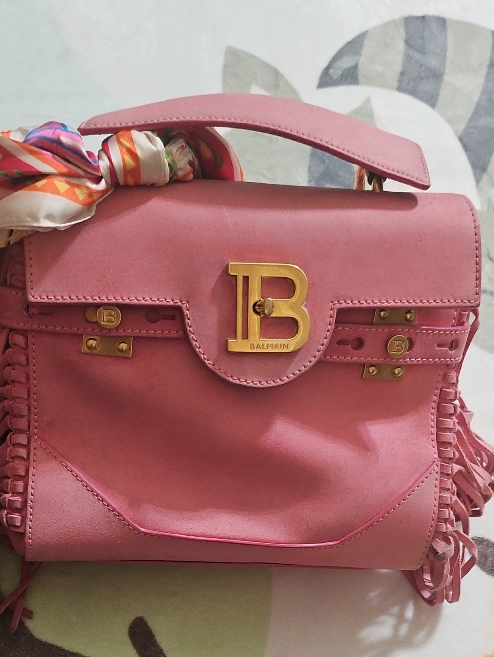 Balmain Pink Leather Satchel with Gold-Tone Logo